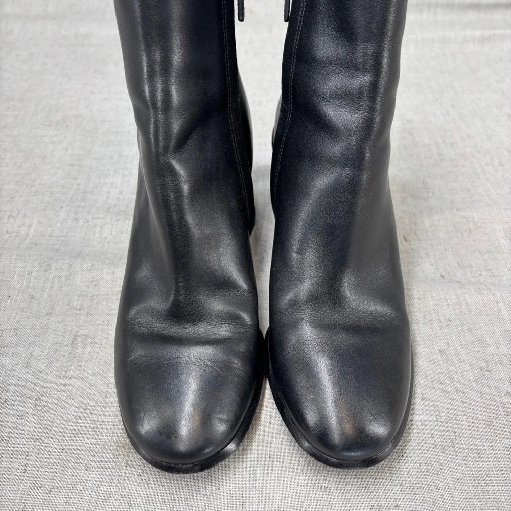 Tory Burch Brooke Stamped Heel Boots Black Leather Ankle Booties Women's‎ 8.5
